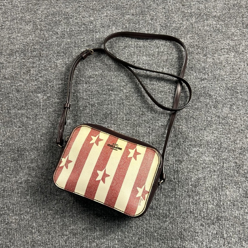 Coach Crossbody Bag Womens Small Red Stars Stripes Canvas Leather Purse Handbag